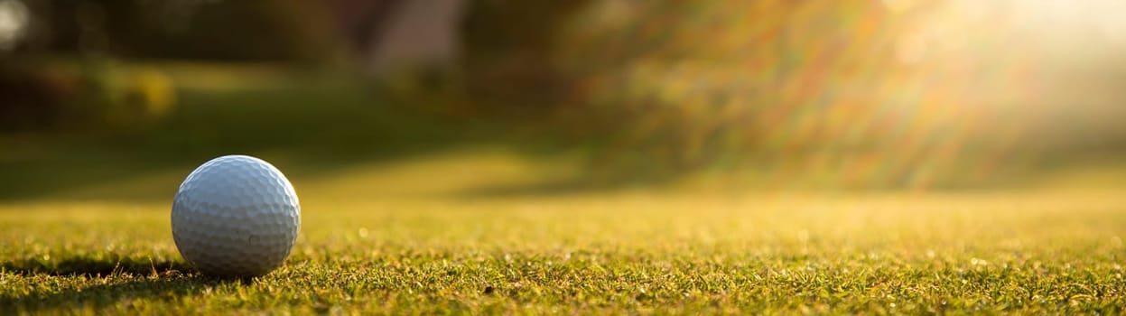 Close up of golf ball on green grass, Sport and lifestyle