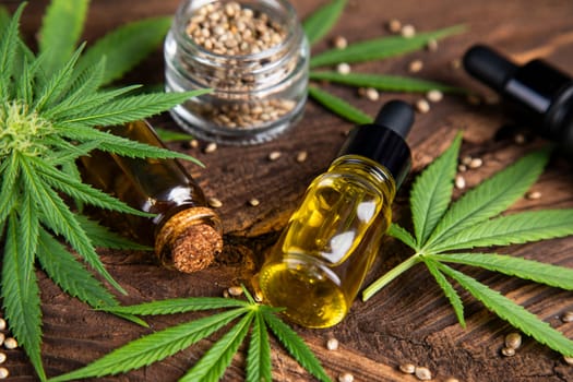 Cannabis leaves and cbd oil, Marijuana