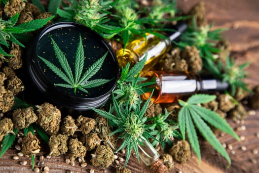 Cosmetics hemp, medical marijuana concept