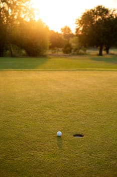 Close up of golf ball on green grass, Sport and lifestyle
