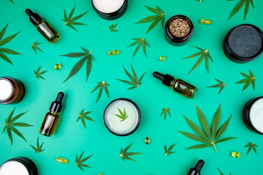 Cbd cannabis hemp buds, marijuana and cannabis leaves, medical cannabis concept