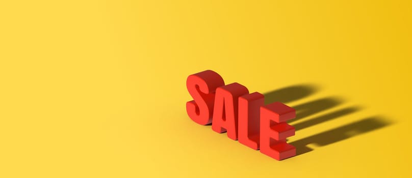 Inscription sale with shadow on a yellow background. Place for inscription, 3D rendering illustration