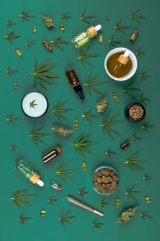 Medical marijuana, cbd,  Cannabis buds, hemp leaves concept