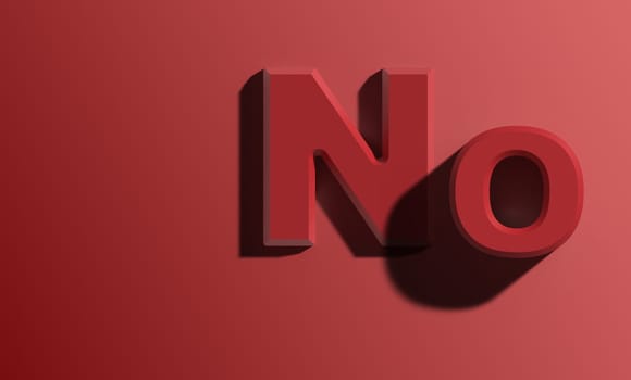 The word no on a red background, 3D rendering illustration