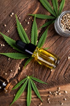 Bottles of cbd oil, marijuana and hemp