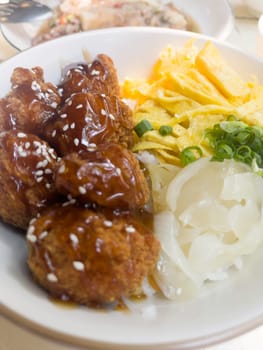 Karaage rice set japanese deep fried chicken with miso soup, stock photo