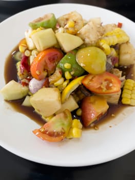 Thai papaya salad hot and spicy mixed from variety of vegetable, stock photo