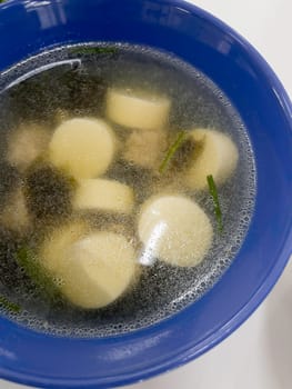 Healthy food egg tofu clear soup, stock photo