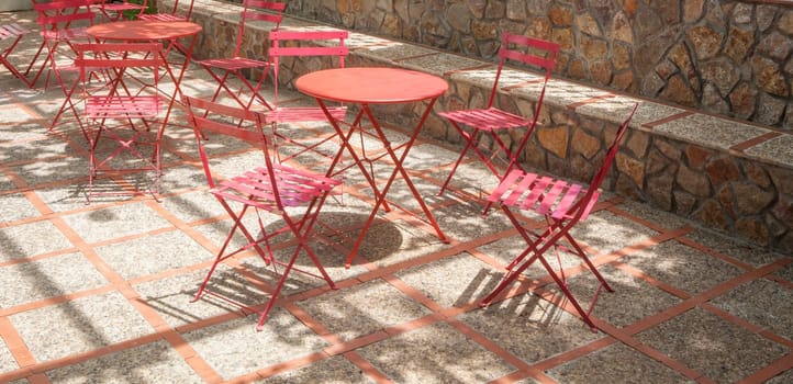 Alange, Spain - Jun 23th, 2024: Terrace area of Alange Spa, Roman-origin thermal baths, Badajoz, Extremadura, Spain.