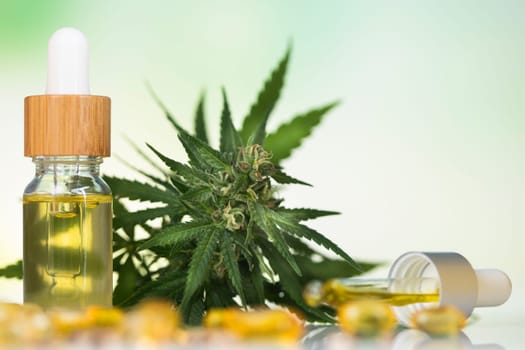 Bottles of cbd oil, marijuana and hemp