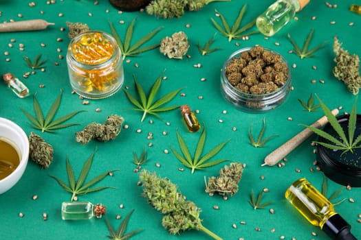 Marijuana and cannabis buds, cbd concept