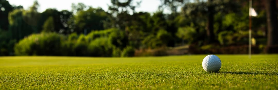 Sport and lifestyle, Golf ball on green grass on course