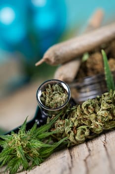 Blunt, Marijuana buds with cannabis leaves, cbd
