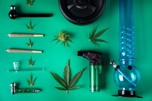Medical marijuana, flat lay composition, Cbd, weed, cannabis buds