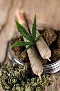 Blunt, Marijuana buds with cannabis leaves, cbd