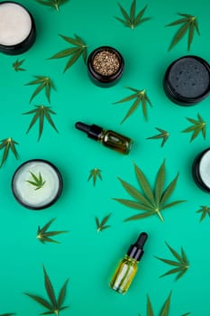 Cbd cannabis hemp buds, marijuana and cannabis leaves, medical cannabis concept