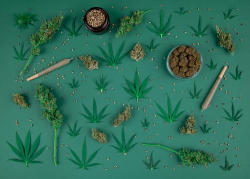 Medical marijuana, cbd,  Cannabis buds, hemp leaves concept