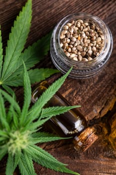 Hemp oil and marijuana leaves on hemp extract, cbd