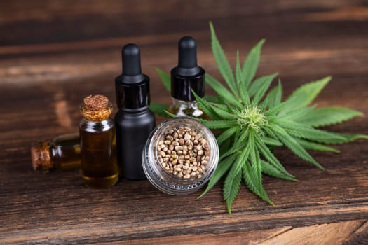 Oil cbd, cannabis and hemp leaves, medical marijuana concept