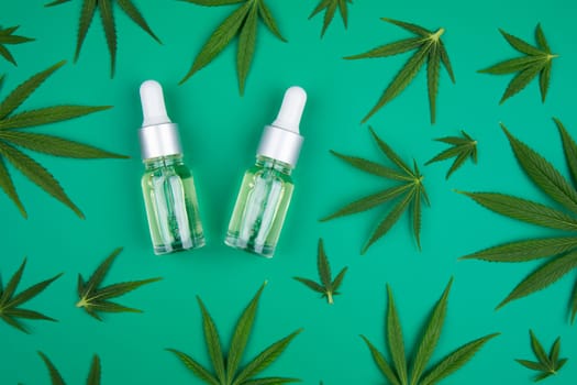 Oil cbd, cannabis and hemp leaves, medical marijuana concept