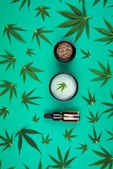 Cbd cannabis hemp buds, marijuana and cannabis leaves, medical cannabis concept