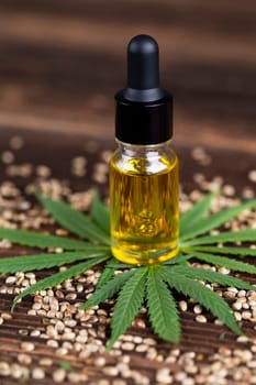 Oil cbd, cannabis and hemp leaves, medical marijuana concept