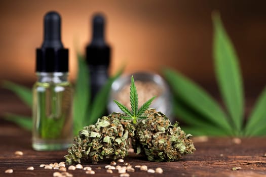 Oil cbd, cannabis and hemp leaves, medical marijuana concept