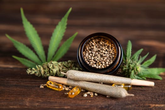 Blunt, Marijuana buds with cannabis leaves, cbd