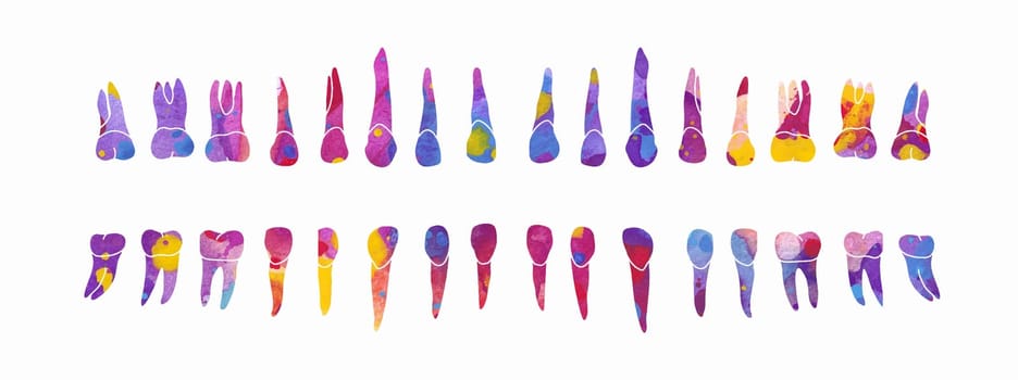Dental Row. Vector colorful watercolor illustration isolated