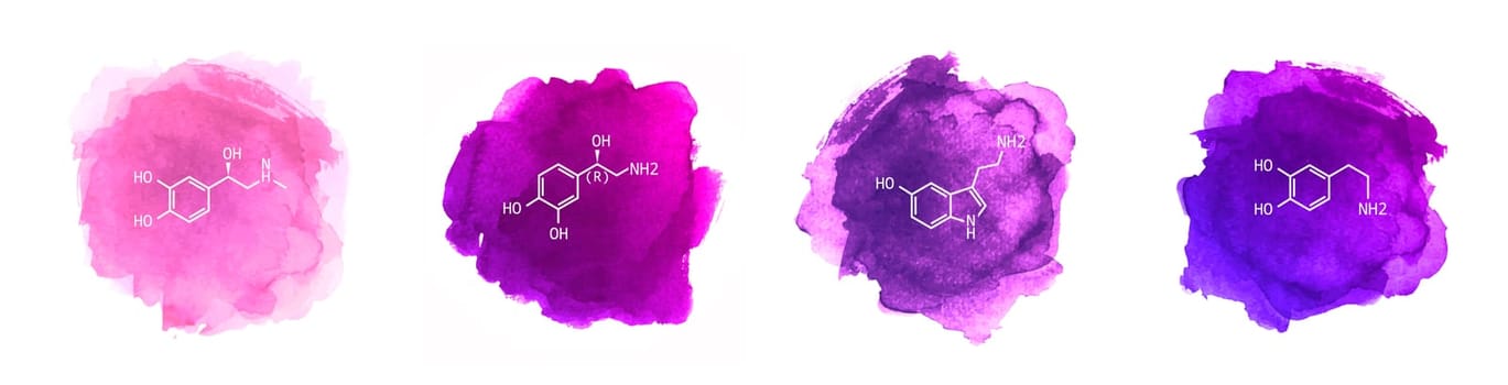 Neurotransmitters vector illustration on watercolor