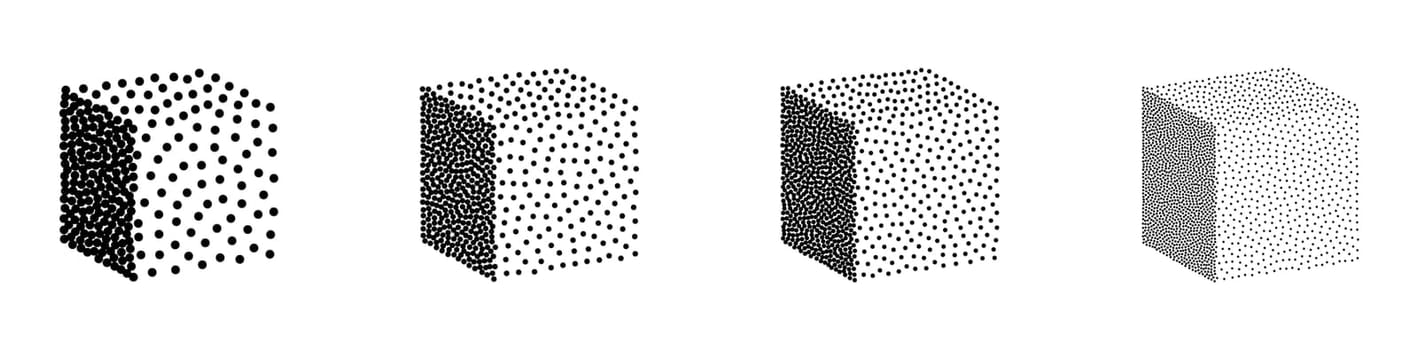 Set of 3D cubes in halftone dotwork style