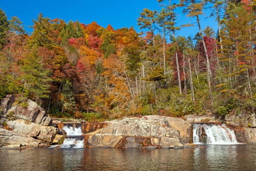 Fall Colors Over the Upper Linville Falls in North Carolina