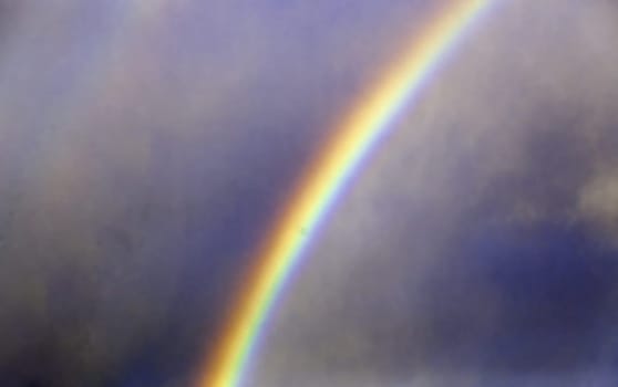 Rainbow detail on a rainy and stormy day in the city