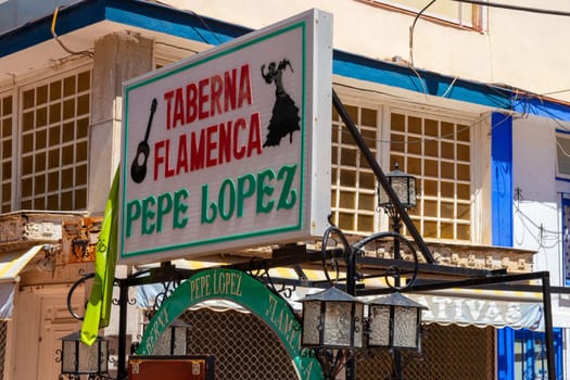 TORREMOLINOS, SPAIN, Andalusia 21 May 2019. The entrance to one of the oldest restaurants on the Costa del Sol is the Taberna Flamenca Pepe Lopez. Traditional gypsy flamenco in the heart of Torremolinos.