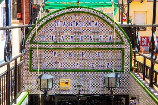 TORREMOLINOS, SPAIN, Andalusia 21 May 2019. The entrance to one of the oldest restaurants on the Costa del Sol is the Taberna Flamenca Pepe Lopez. Traditional gypsy flamenco in the heart of Torremolinos.