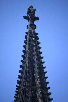 Cologne Cathedral is the third highest church in the world. The cathedral in the Archdiocese of Cologne is built in the Gothic style. World Heritage Site and tourist attraction. Steeple,finial and ladder.
