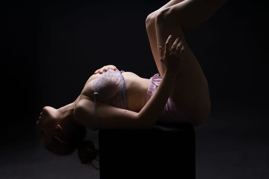 Young pretty plus size plump woman celebrating her natural body. Positive beautiful female model