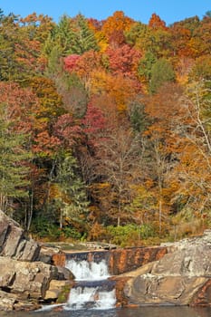 Stream and Waterfall Coming Out of the Fall Forest and Linville Gorge in North Carolina