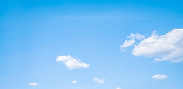 Beautiful blue sky and white cumulus clouds abstract background. Cloudscape background. Blue sky and fluffy white clouds on sunny days. Beautiful blue sky. World Ozone Day. Ozone layer. Summer sky.