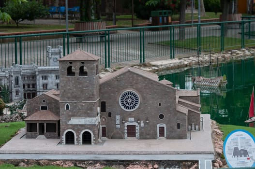 Viserba, Italy - June 25, 2024: CATHEDRAL OF SAN GIUSTO TRIESTE at Theme park Italy in Miniature or Italia in Miniatura in Rimini, Italy - Reproduction of famous attractions in a small scale