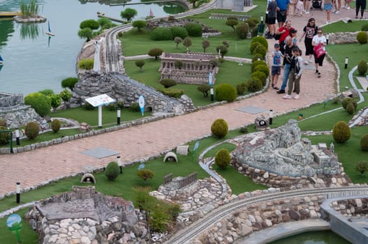 Viserba, Italy - June 25, 2024: People going at Theme park Italy in Miniature or Italia in Miniatura in Rimini, Italy - Reproduction of famous attractions in a small scale