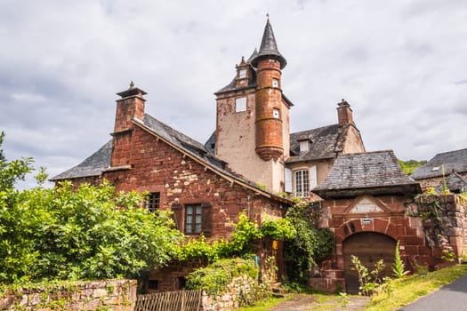 Charming Castel de Maussac and his red stones  in Collonges-la-Rouge, France