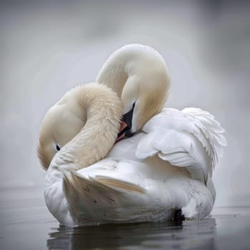 Two elegant swans in a tender, loving pose on tranquil water a serene and graceful wildlife moment