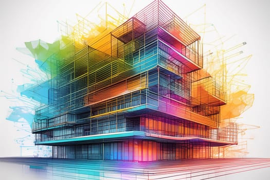 Sketch design of wireframe of building. Digital project visualization.