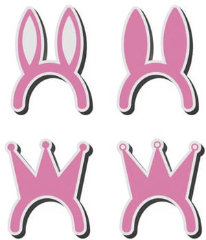 Pink headband with bunny ears and crown on an isolated background. 3D rendering illustration