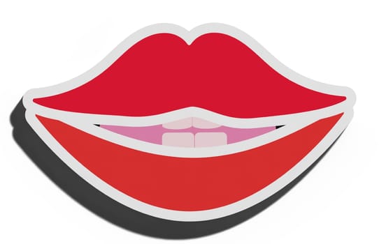Mouth with red lips and white teeth, 3D rendering illustration
