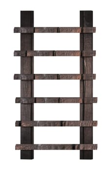 Wooden staircase made from old brown boards on an isolated background