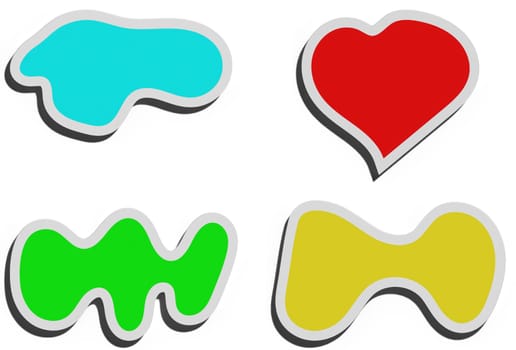 Various colorful stickers with shadow on isolated background. 3D rendering illustration