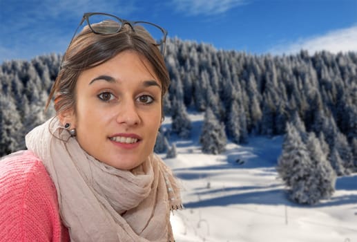 a portrait of young woman, winter time