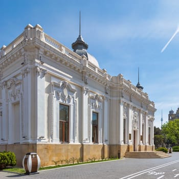The Azerbaijan State Puppet Theatre in Baku is a beautiful building with a white facade and ornate details